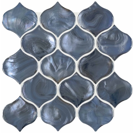 Blue Shimmer Arabesque Glass Mesh-Mounted Mosaic Tile